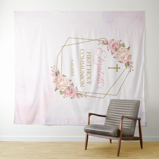 Tapiz Pink Floral Communion Backdrop Wandkleed (In Situ (horizontaal))