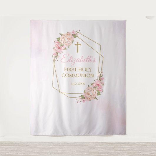 Tapiz Pink Floral Communion Backdrop Wandkleed (Voorkant)
