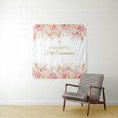 Tapiz Pink Floral First Communion Backdrop banner Wandkleed (In situ)