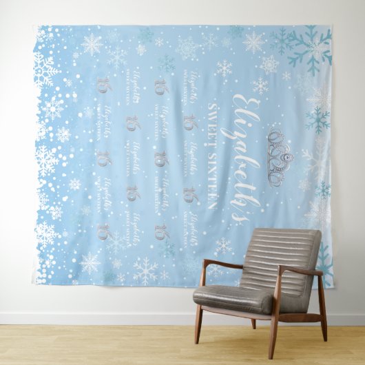 Tapiz Princess Winter Sweet 16 photobooth Backdrop Wandkleed (In Situ (horizontaal))