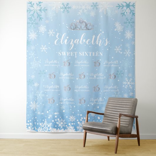 Tapiz Princess Winter Sweet 16 photobooth Backdrop Wandkleed (In situ)