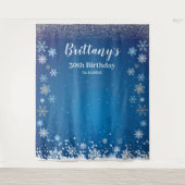 Tapiz Snow Blue Winter Birthday Backdrop banner Wandkleed (Voorkant)