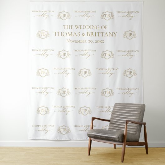 Tapiz Step and repeat backdrop wedding elegant mon Wandkleed (In situ)