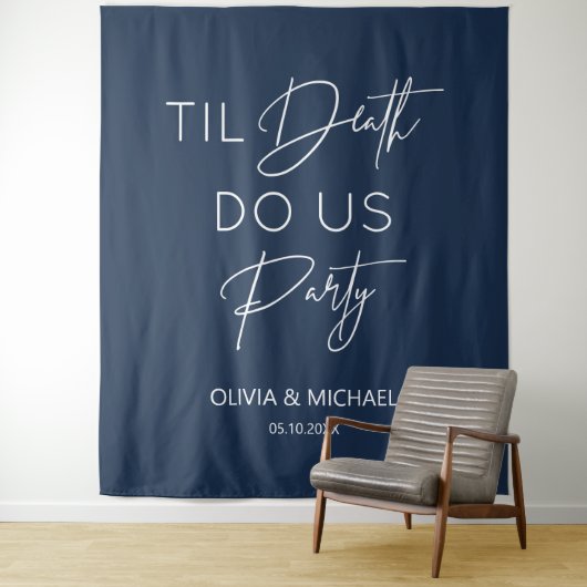 Tapiz Til death do us party wedding navy backdrop  Wandkleed (In situ)