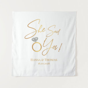 Tapiz Ze zei ja! Geëngageerde bruiloft Backdrop ba Wandkleed