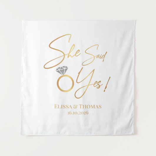 Tapiz Ze zei ja! Geëngageerde bruiloft Backdrop ba Wandkleed (Voorkant)