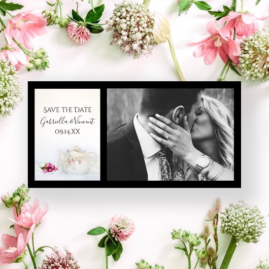 Tapot en roze rozen bruiloft sparen de datum save the date
