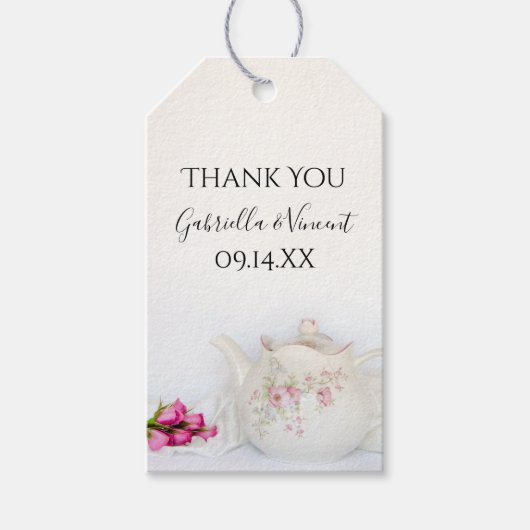 Tapot en roze rozen Labels voor het huwelijk Cadeaulabel (Voorkant)