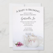 Tapot met roze rozen Baby is breipooster Kaart (Voorkant)