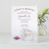 Tapot met roze rozen Baby is breipooster Kaart (Staand voorkant)