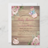 Tapot Tea cup Floral Wood Baby shower Kaart (Voorkant)