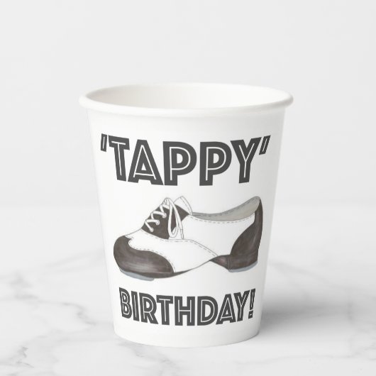 Tappy Birthday Black White Tap Dance Teacher Shoe Papieren Bekers (Voorkant)