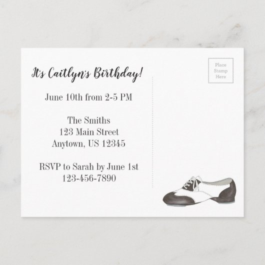 Tappy Verjaardag Tapdans Schoen Feest Uitnodiging (Achterkant)