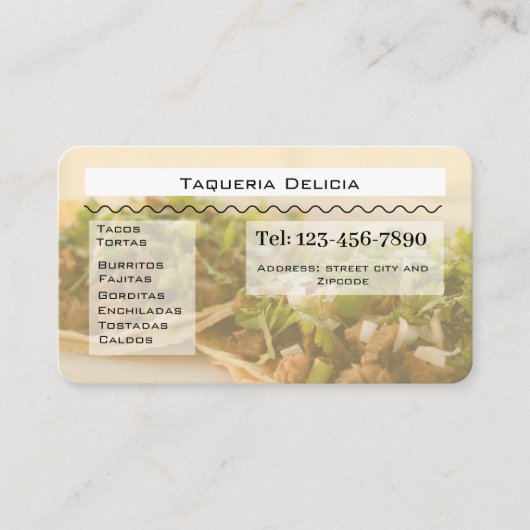 taqueria / restaurant editable card  visitekaartje (Voorkant)