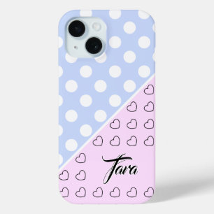 Tara - naam Sjabloon - lichtblauw en pastroze iPhone 15 Case