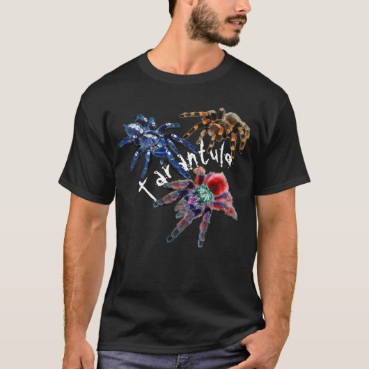 Tarantula blauw/rood/oranje/zwarte tarantula spin t-shirt (Voorkant)