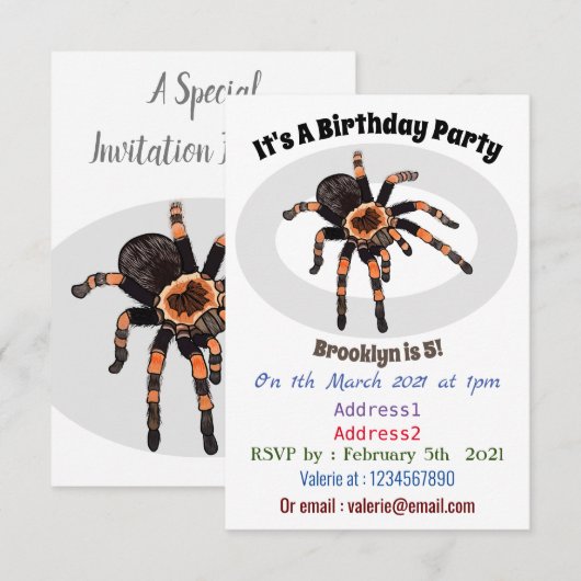 Tarantula cartoon illustratie kaart (Voorkant / Achterkant)