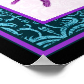 Tarantula - Elegant Blauwgroen & Fuschia Damask Bo Poster (Hoek)