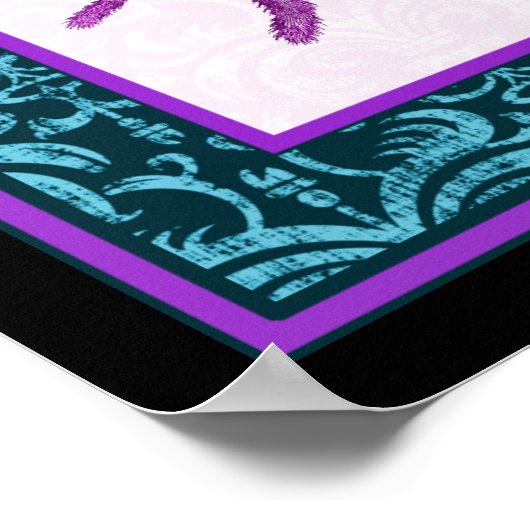 Tarantula - Elegant Blauwgroen & Fuschia Damask Bo Poster (Hoek)