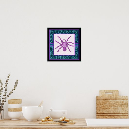 Tarantula - Elegant Blauwgroen & Fuschia Damask Bo Poster (Keuken)