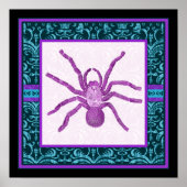 Tarantula - Elegant Blauwgroen & Fuschia Damask Bo Poster (Voorkant)