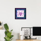 Tarantula - Elegante Teal & Fuschia Damast Rand Poster (Thuiskantoor)