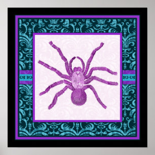 Tarantula - Elegante Teal & Fuschia Damast Rand Poster