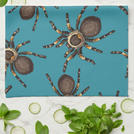 Tarantula op blauw theedoek (Gevouwen)