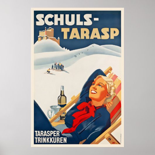 Tarasp Graubünden Grisons Zwitserland Vintage Ski Poster (Voorkant)