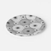 Tarbursts en pinwheels, grijs, zwart-wit papieren bordje (Gekanteld)