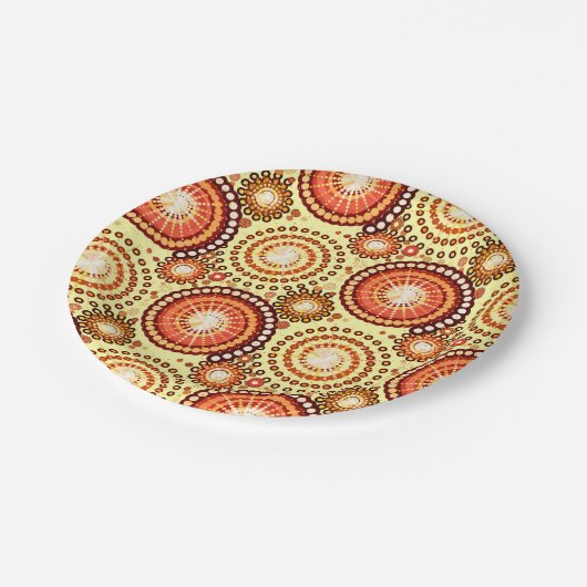 Tarbursts en pinwielen, bruin en geel papieren bordje (Gekanteld)