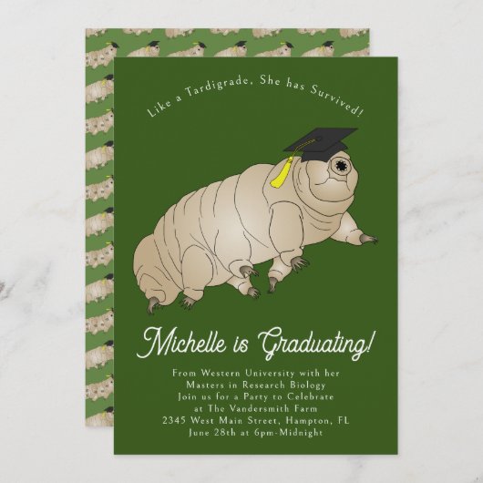 Tardigrade Graduation Party Moss Piglet Water Beer Kaart (Voorkant / Achterkant)