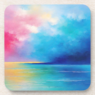 "Tarfarran" Roze en Blauw Landschap Zeegezicht Bier Onderzetter