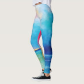 "Tarfarran" Roze en Blauw Landschap Zeegezicht Leggings (Links)