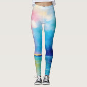 "Tarfarran" Roze en Blauw Landschap Zeegezicht Leggings (Voorkant)