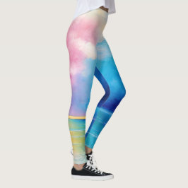 "Tarfarran" Roze en Blauw Landschap Zeegezicht Leggings