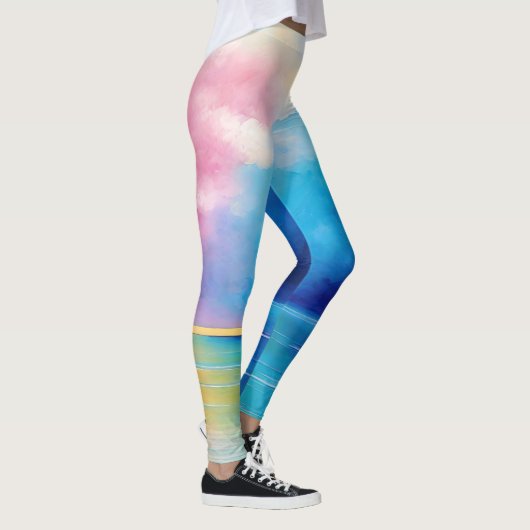 "Tarfarran" Roze en Blauw Landschap Zeegezicht Leggings (Rechts)