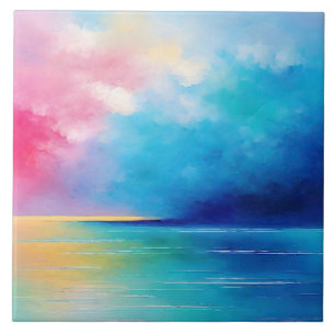 "Tarfarran" Roze en Blauw Landschap Zeegezicht Tegeltje