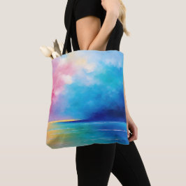 "Tarfarran" Roze en Blauw Landschap Zeegezicht Tote Bag