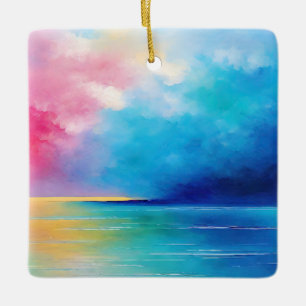 “Tarfarran” Roze en blauwe landschap zeegezicht Keramisch Ornament
