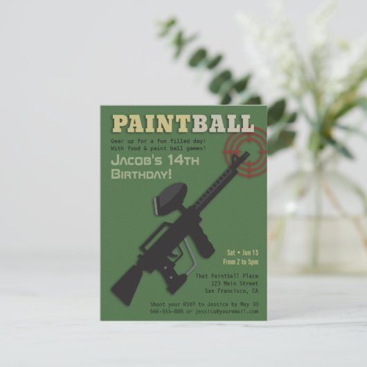 Target Paintball verjaardagsfeestje uitnodigingen (Staand voorkant)