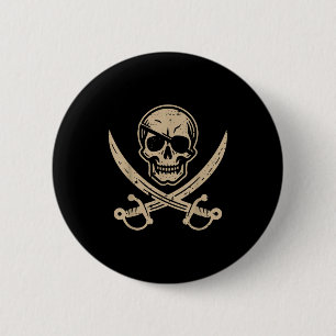Tarief Schedel Ooglapje Gekruiste Zwaarden Vintage Ronde Button 5,7 Cm