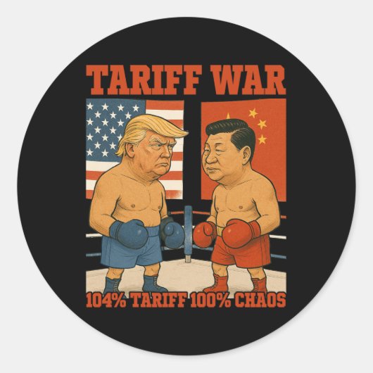 Tariefoorlog Grappig Trump vs Xi Jinping Boxing Ma Ronde Sticker (Voorkant)