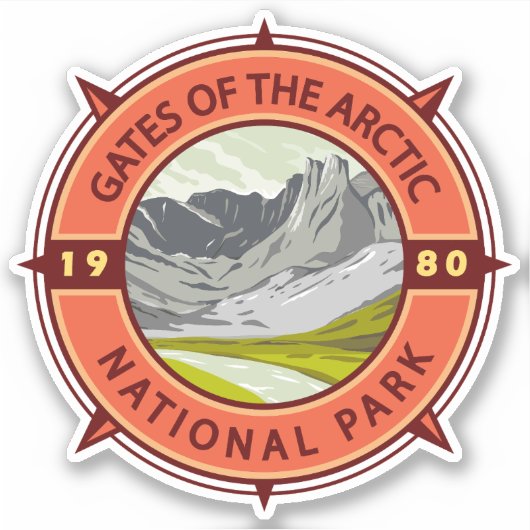 Tarieven van de Arctic National Park Retro Compass Sticker (Voorkant)