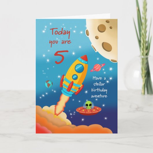 Tarjeta 5th Birthday Stellar Adventure Space Rocke Kaart (Voorkant)
