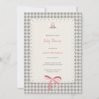 tarjeta baby shower gigham en rosa kaart
