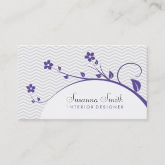 Tarjeta con flores púrpura y chevrón elegante visitekaartje
