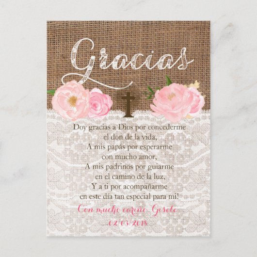 Tarjeta con oracion para invitados de Bautizo Uitnodiging Briefkaart (Voorkant)