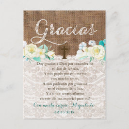 Tarjeta de gracias con oración para Bautismo Briefkaart