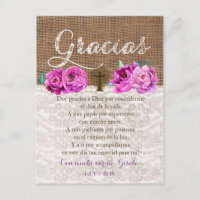 Tarjeta de Gracias con oracion Recuerdo de Bautizo